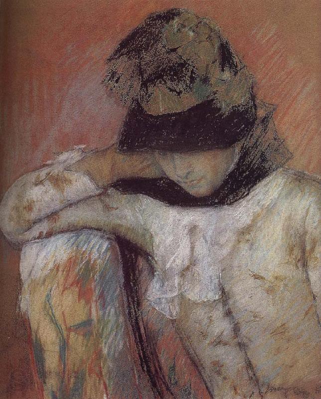 Mary Cassatt The young wearing the hat and looking down